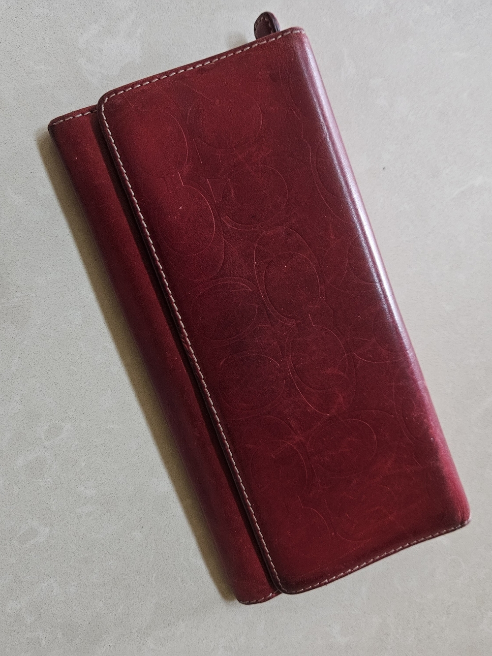 Vintage Leather Long Wallet - Red